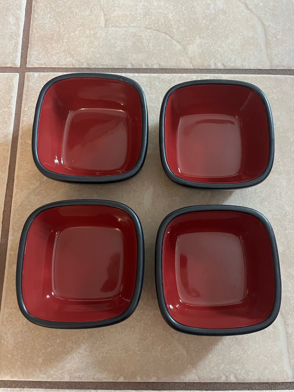 Red Square Dipping Bowls - Set of 4